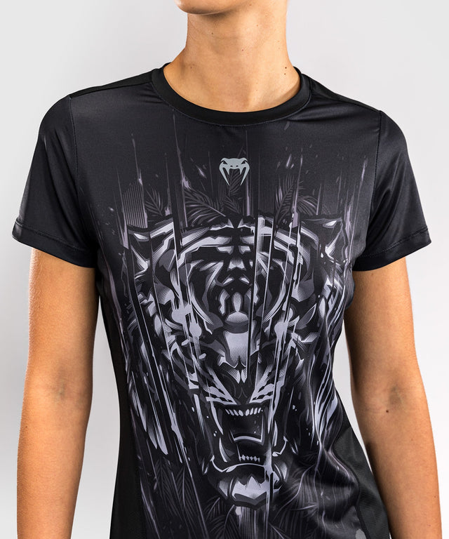 T-shirt Venum Tiger Dry Tech da donna – Nero/Argento