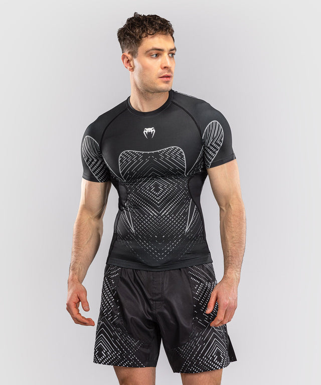 Venum Rashguard Midnight Fury Kurzarm – Schwarz/Grau/Silber