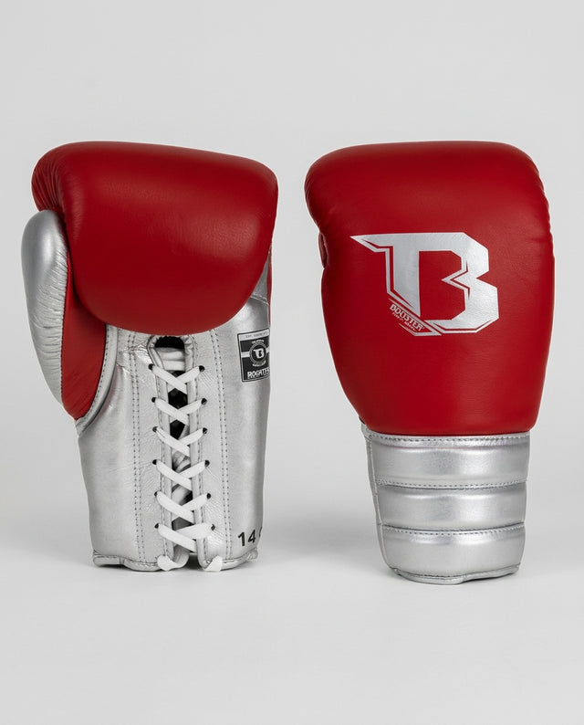 Guantoni da boxe Booster Rapid Strike con allacciatura a lacci – Rosso/Argento
