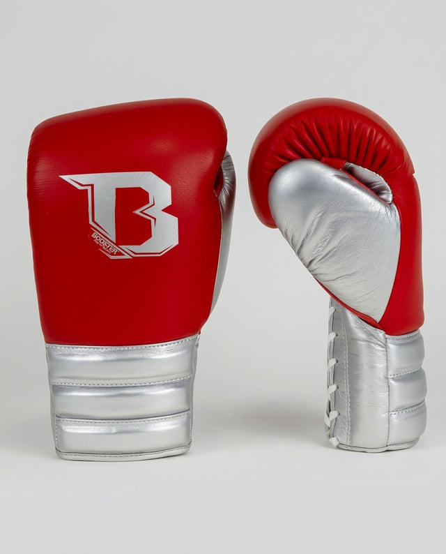 Guantoni da boxe Booster Rapid Strike con allacciatura a lacci – Rosso/Argento