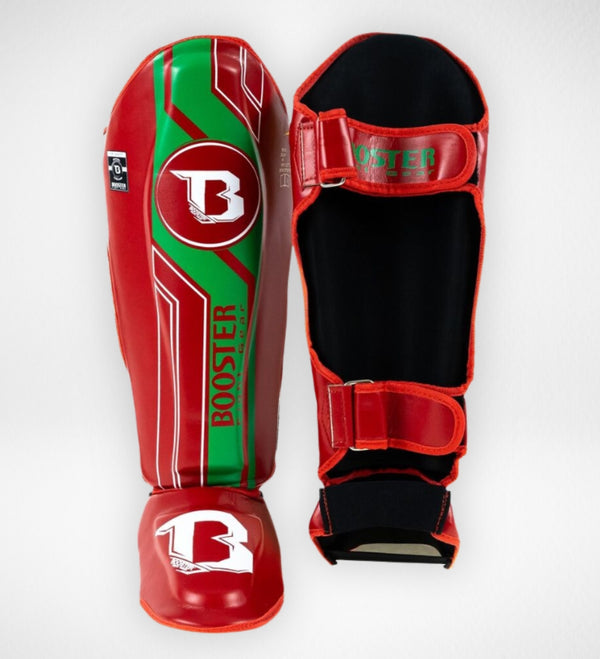 Booster Kickboxing Shin Guards V9 'Morocco' - Red/Green