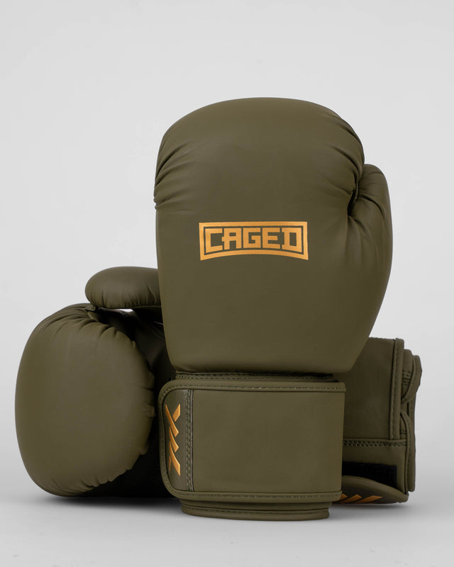Caged Boxhandschuhe Shadow – Khaki Grün/Gold