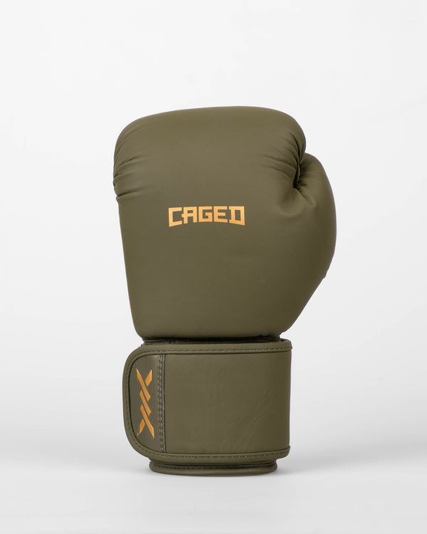Guantes de boxeo Caged Spark Niños – Caqui Verde/Oro