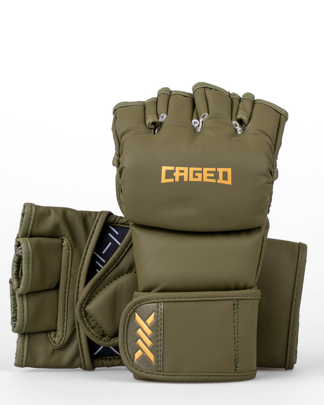Gants de MMA Caged Shadow – Kaki/Or