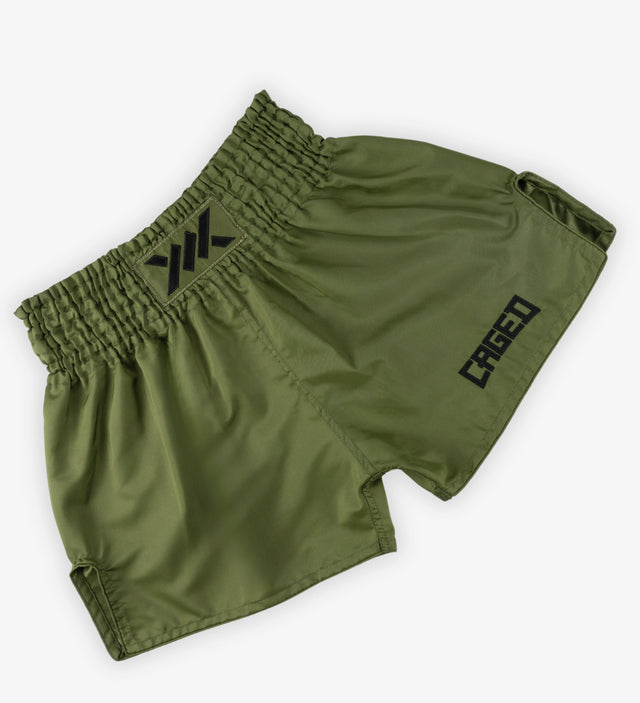 Caged Muay Thai Shorts Classic - Kaki Groen/Zwart vrouw