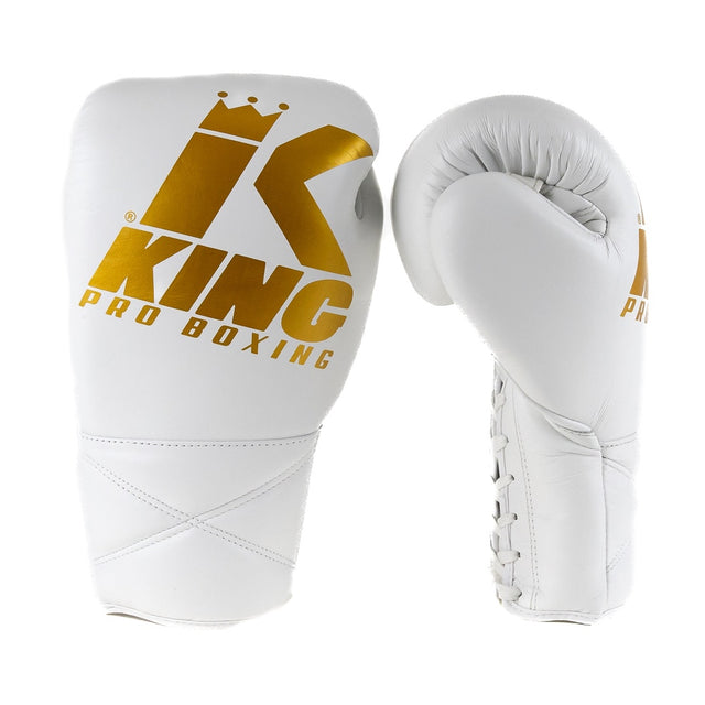 King Pro Boxing Bokshandschoenen XK met vetersluiting - Wit/Goud