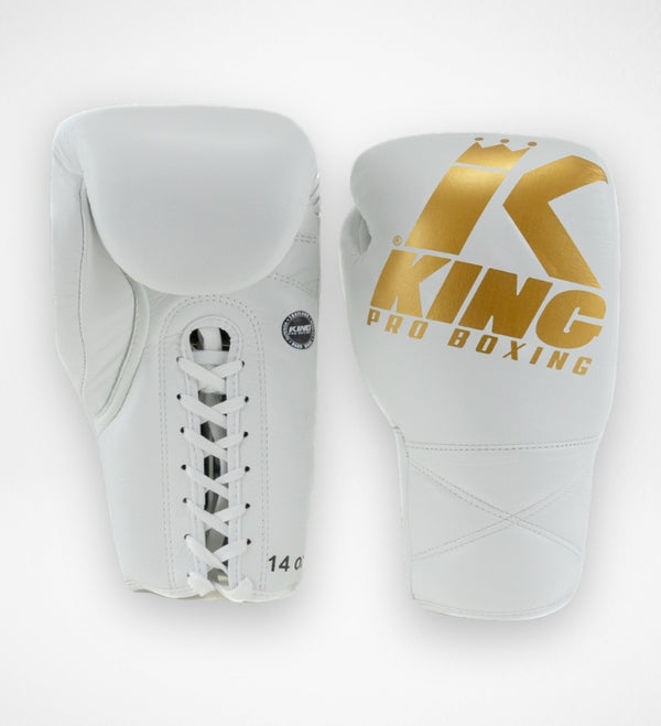 King Pro Boxing Boxhandschuhe XK mit Schnürverschluss – Weiß/Gold