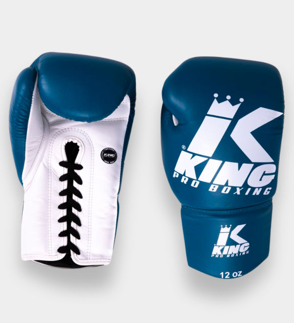 King Pro Boxing Boxhandschuhe BG2 mit Schnürverschluss – Blau/Weiß