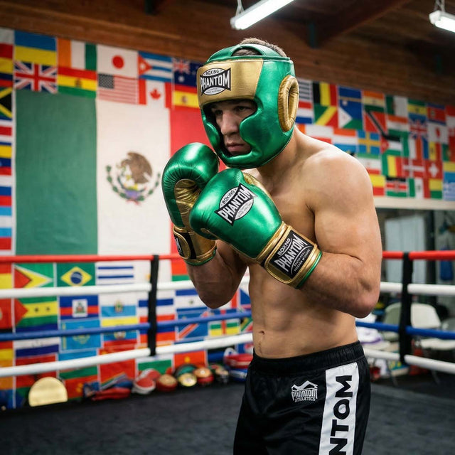 Casco de boxeo Phantom Athletics Mexico Full Face – Verde/Oro
