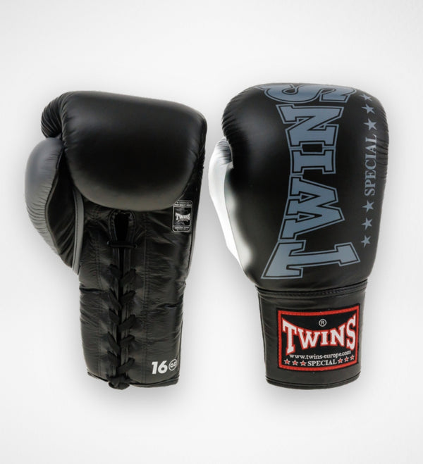 Twins Boxhandschuhe BGLL8 mit Schnürverschluss – Schwarz/Grau