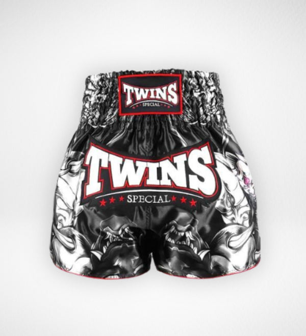 Shorts de Muay Thai Twins TTBL Kabuki – Noir/Gris/Rouge