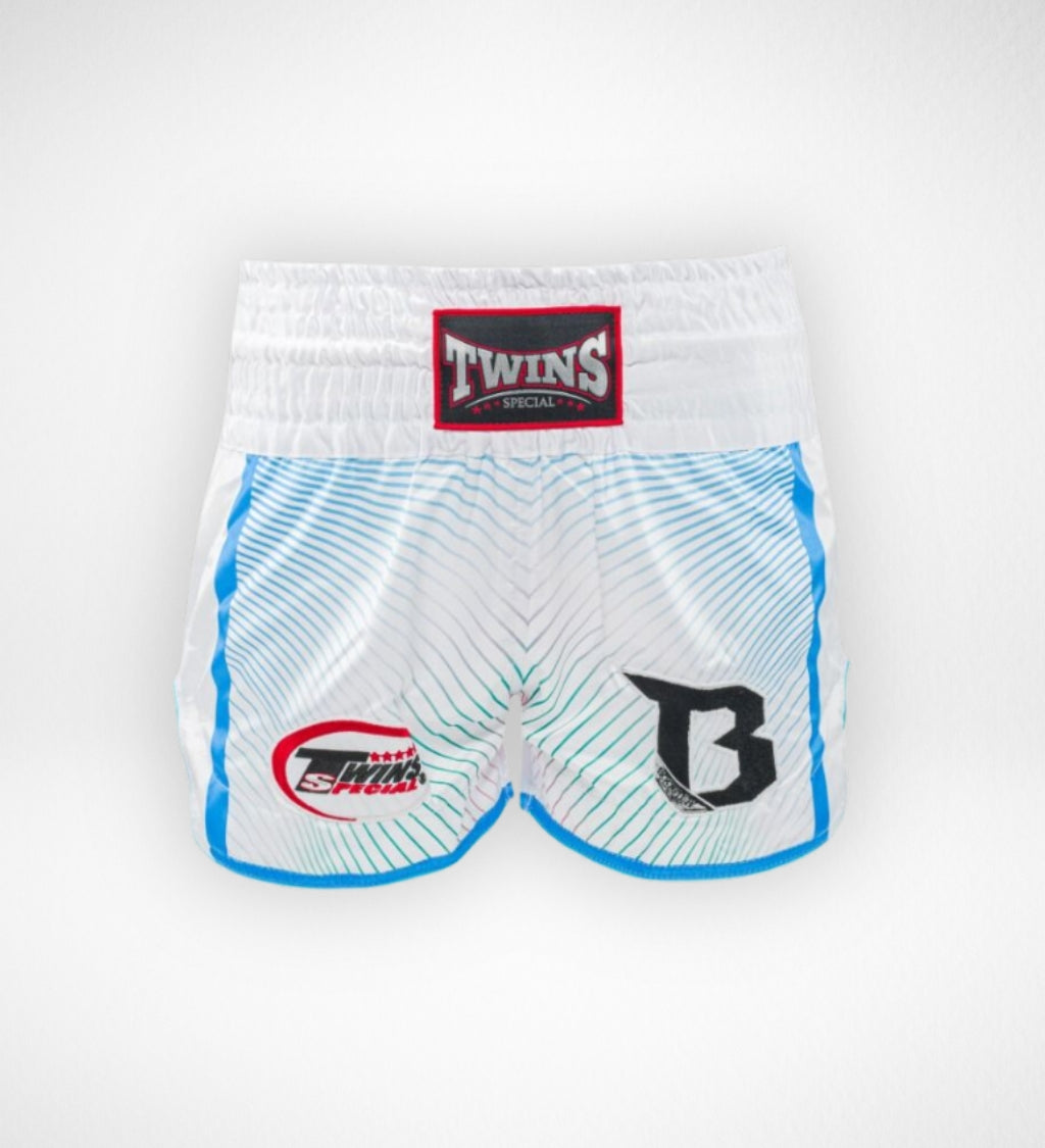 Short Muay Thai Twins TBT9 - Blanc/Bleu