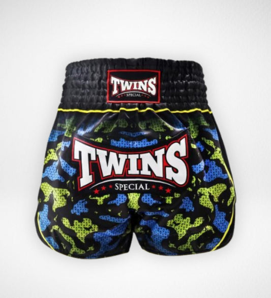 Short Muay Thai Twins TTBL Atlas - Noir/Vert/Bleu