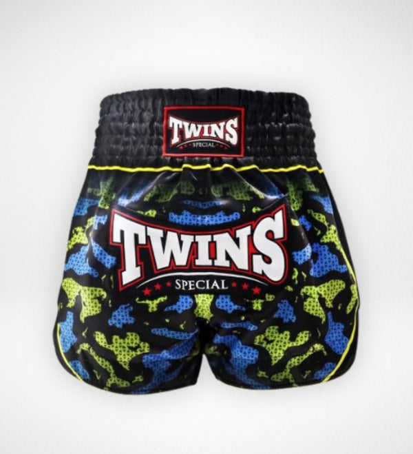 Shorts de Muay Thai Twins TTBL Atlas – Noir/Vert/Bleu