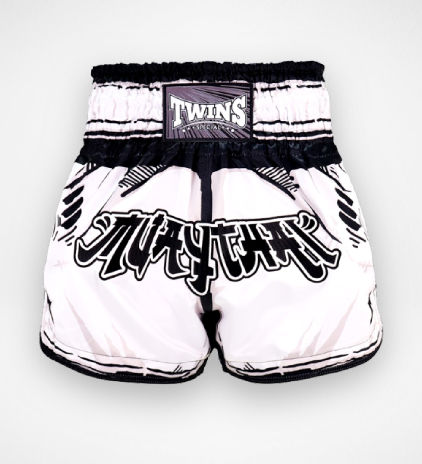 Pantalones de Muay Thai Twins TTBL Comic – Blanco/Negro