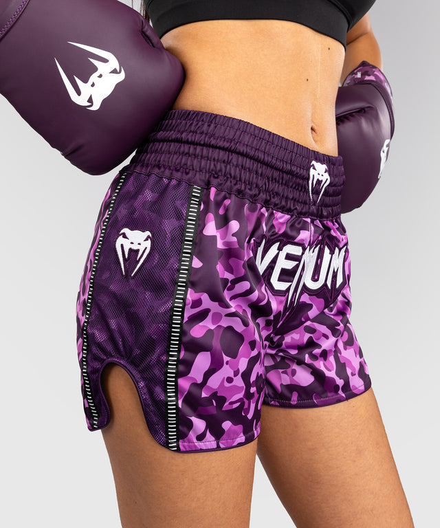 Pantaloncini Muay Thai Venum Iris – Viola/Camo Rosa