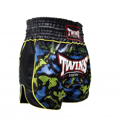 Short Muay Thai Twins TTBL Atlas - Noir/Vert/Bleu