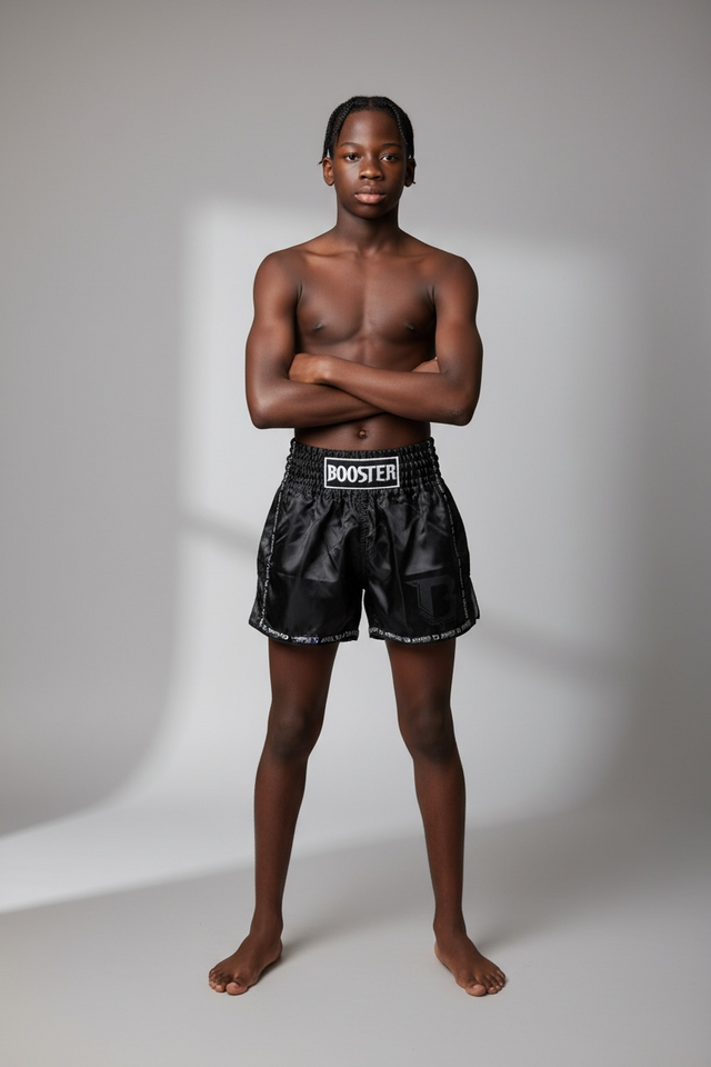 Pantaloncini Muay Thai Booster Combat Series 4 Bambini - Nero