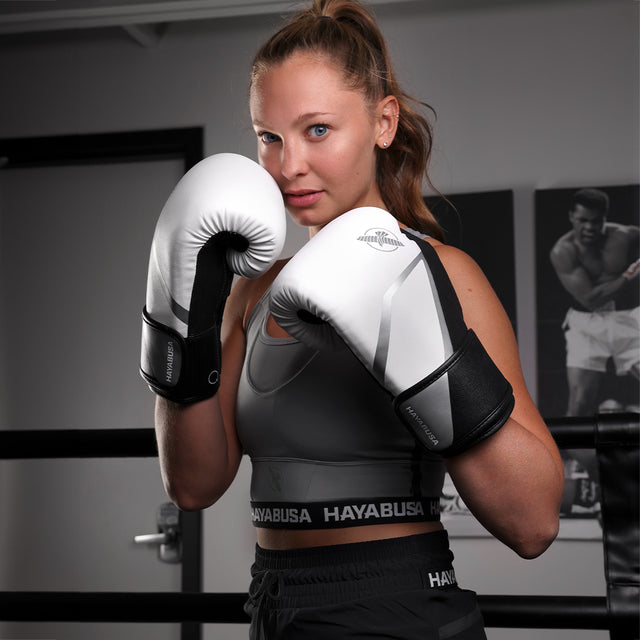 Gants de boxe Hayabusa E1 – Blanc/Noir/Argent