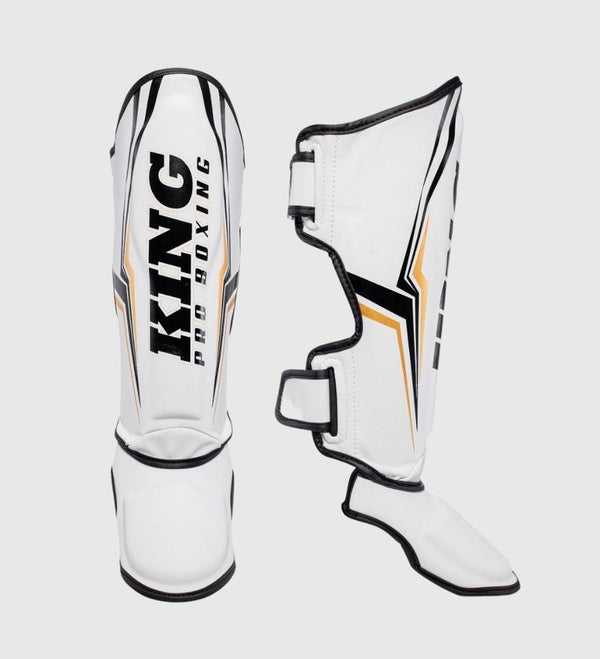 Protège-tibias King Pro Boxing Thor – Blanc/Noir/Or
