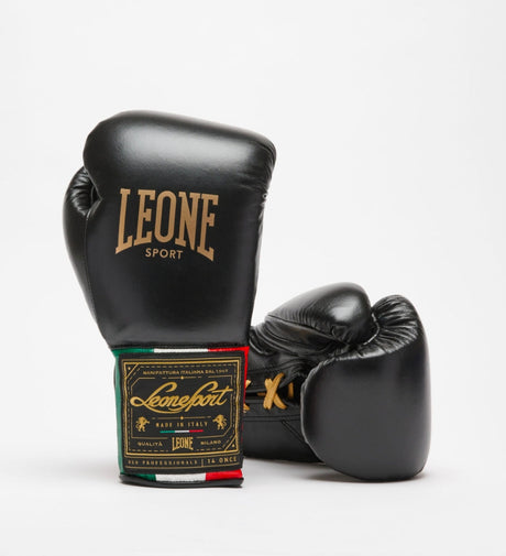 Guantoni da boxe Leone Sport con allacciatura - Orlando Classic - Nero - Guantoni da boxe