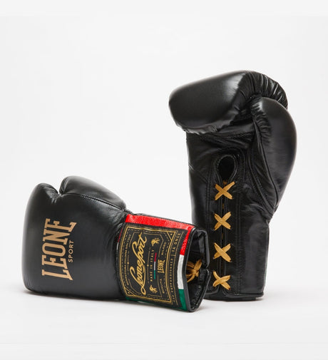 Guantoni da boxe Leone Sport con allacciatura - Orlando Classic - Nero - Guantoni da boxe