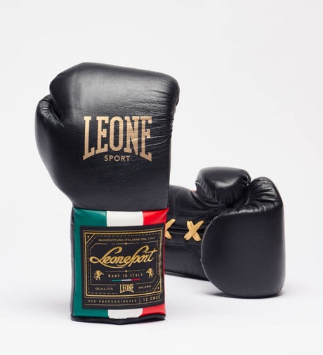 Guantoni da boxe Leone Sport con allacciatura - Orlando Classic - Nero - Guantoni da boxe