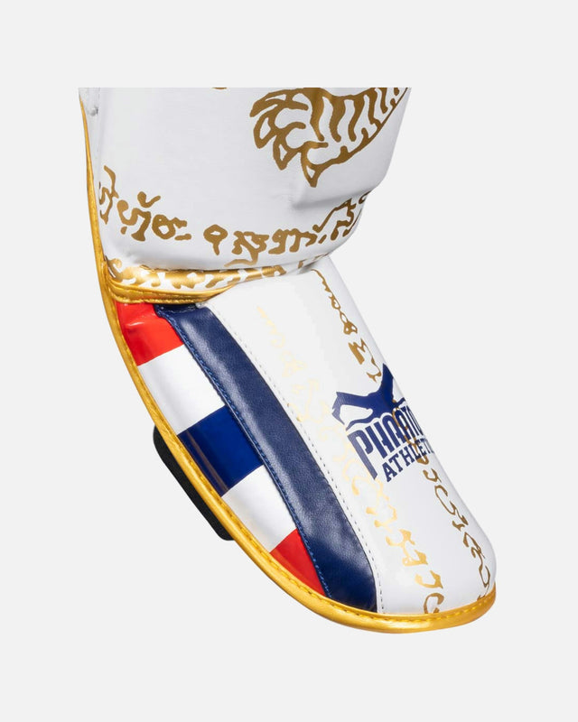 Protège-tibias Phantom Athletics Muay Thai – Blanc/Or