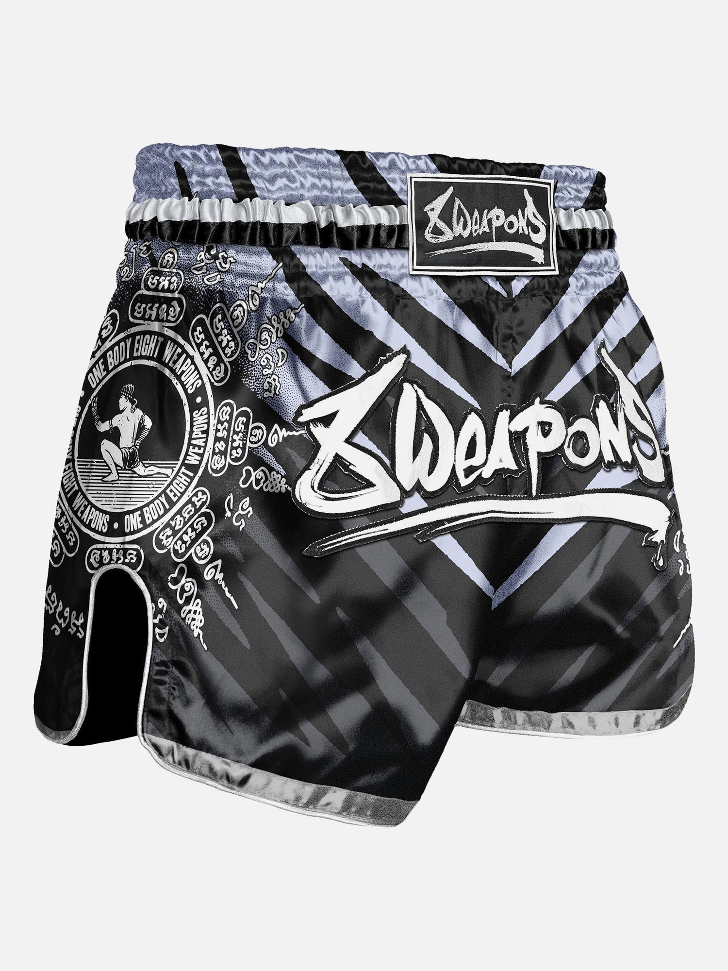 8 WEAPONS Muay Thai Shorts 8 Ways Yant – Black/Silver