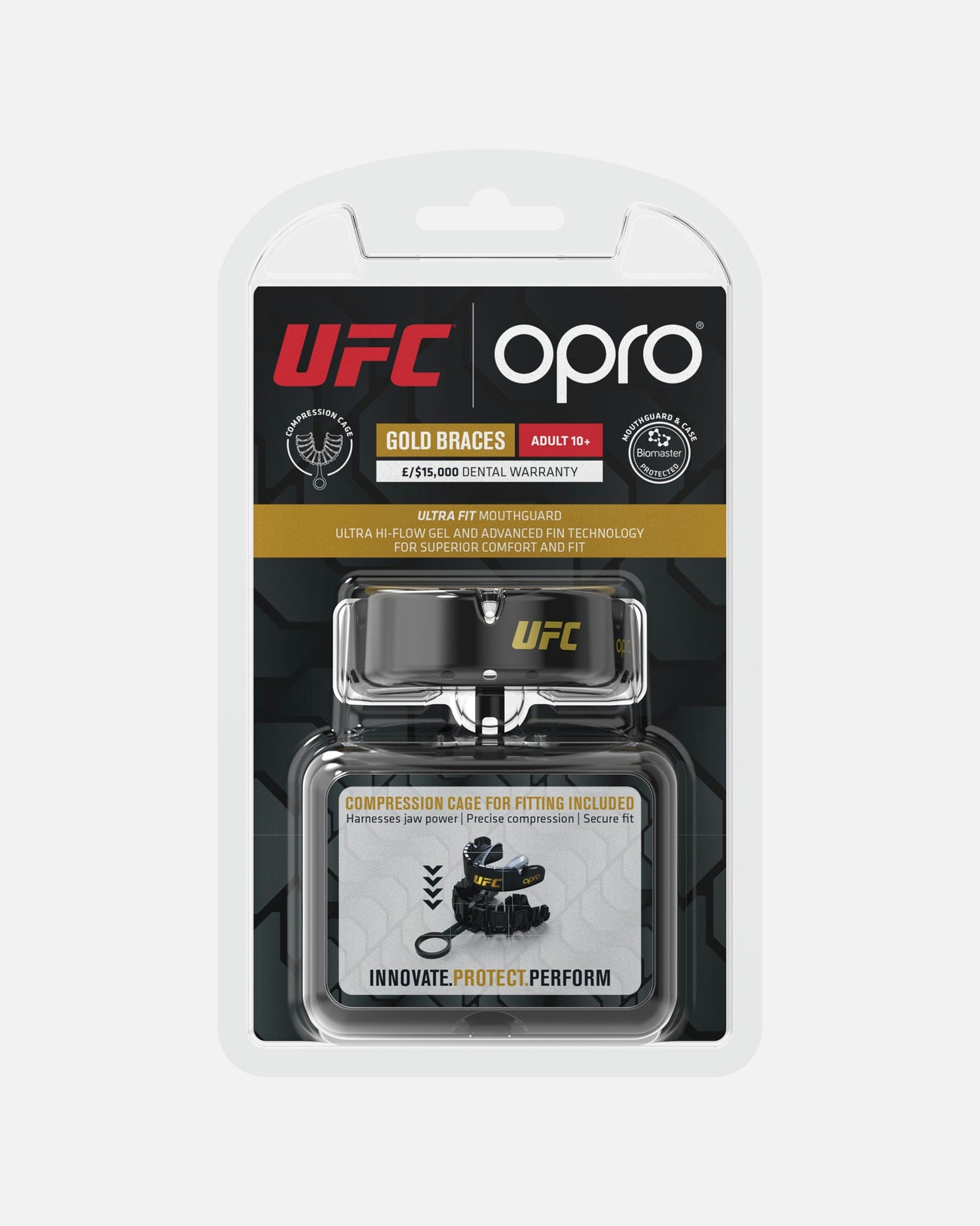 Protector bucal OPRO UFC Gold para brackets - Negro