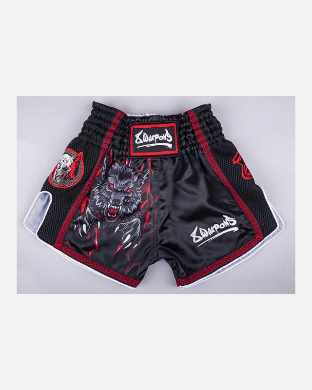 8 WEAPONS Muay Thai Shorts Beastial Wolf - Zwart/Rood