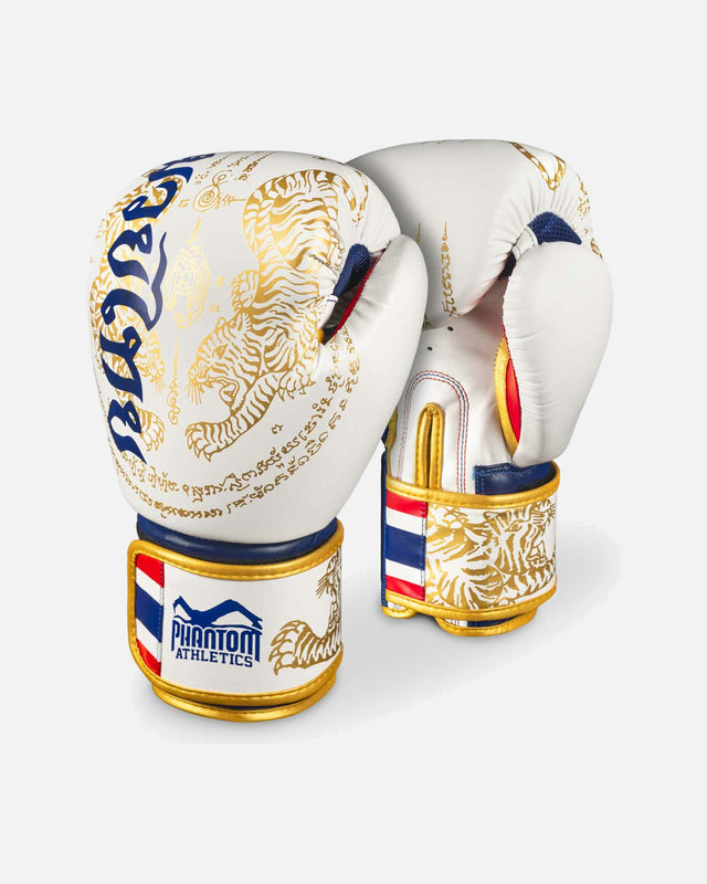 Guantes de boxeo Phantom Athletics Muay Thai Frost – Blanco/Oro