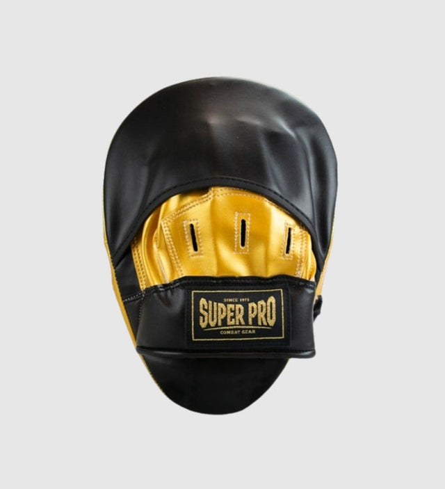 Super Pro Handpads Curved Kunstleer – Schwarz/Gold – Schlag- & Trittpolster