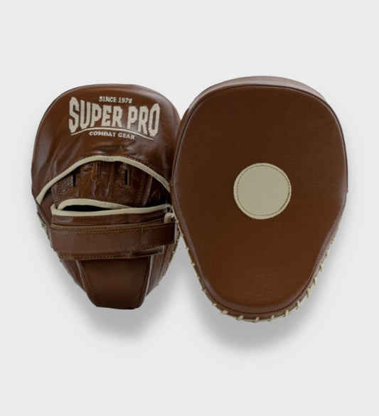 Super Pro Handpads Vintage Curved Leer - Bruin/Wit - Trap & Stootkussens