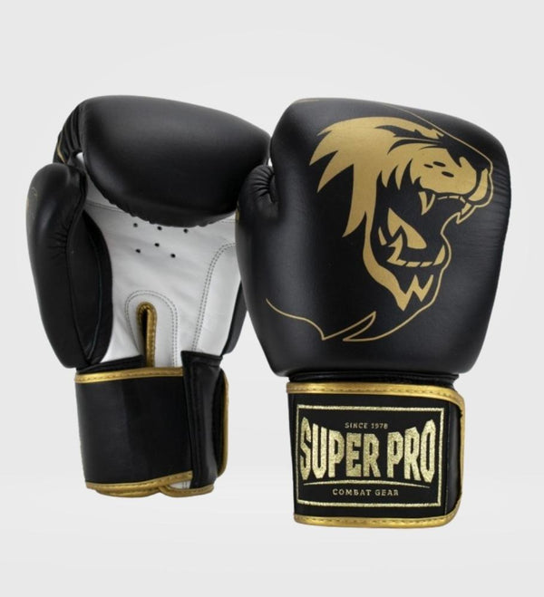 Gants de boxe Super Pro Warrior – Noir/Or/Blanc