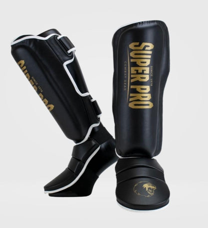 Super Pro Kickboks Scheenbeschermers Protector - Zwart/Goud - Scheenbeschermers