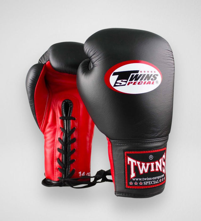 Twins (Kick)Bokshandschoenen BGVLL 1 met veters - Zwart/Rood - (Kick)Bokshandschoenen