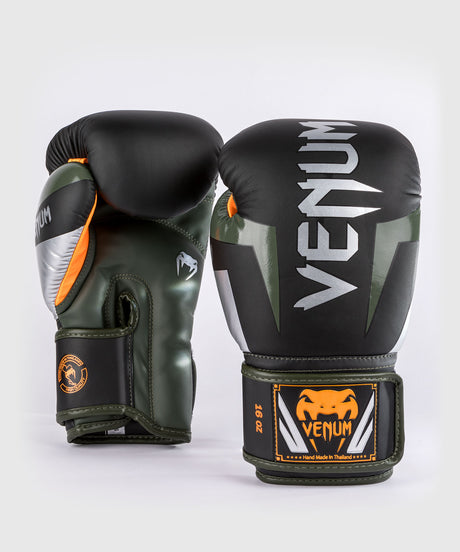 Guantes de boxeo Venum Elite – Negro/Plata/Caqui