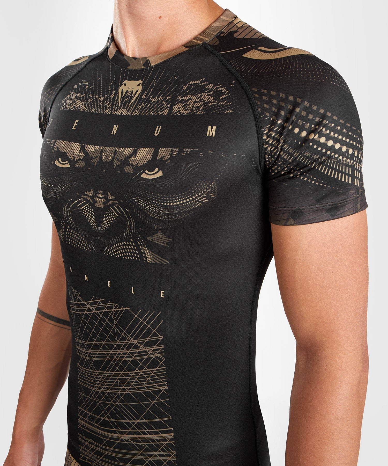 Venum Rashguard Gorilla Jungle Korte Mouwen - Zwart/Bruin - T-Shirt