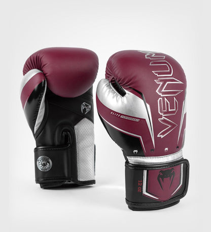 Gants de boxe Venum Elite Evo - Bordeaux/Argent/Noir